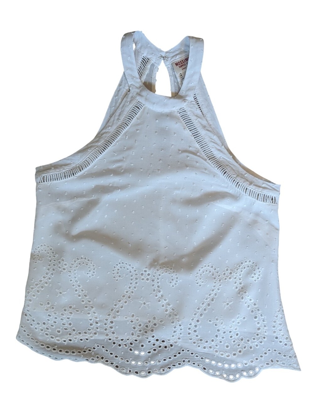 White Halter Tank Blouse Boho Eyelet Embroidered Scallop Hem Mossimo XS